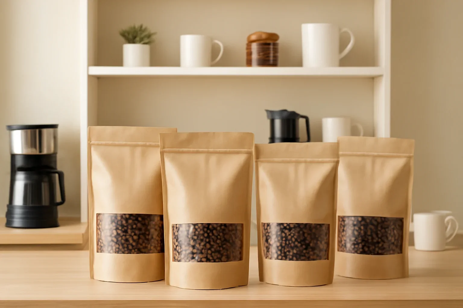 Bulk Coffee hero image showing bulk coffee with larger coffee packs, shared brewing equipment, and workplace-ready setup