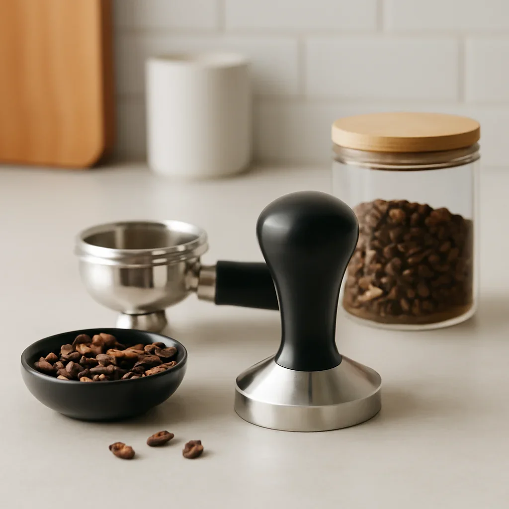 Complementary coffee setup related to espresso tampers
