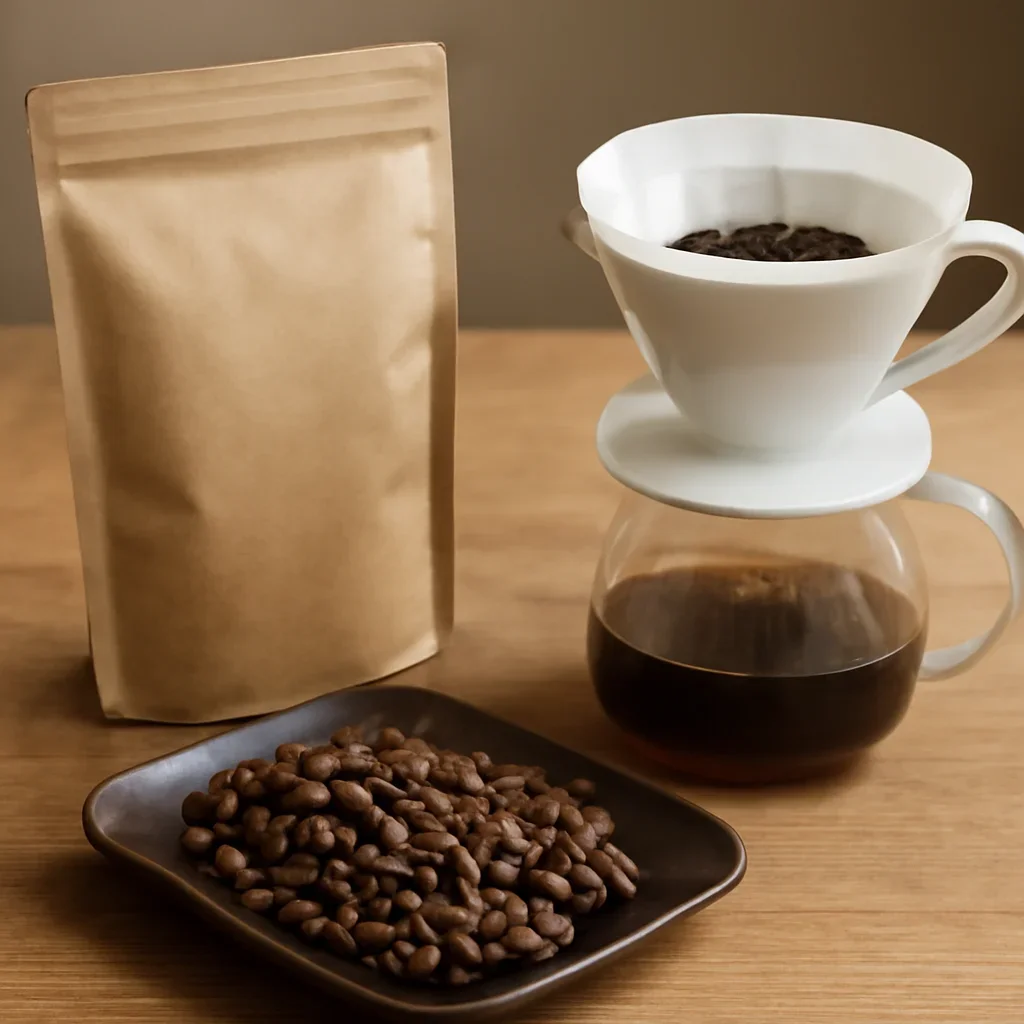 Detailed view of single origin coffee in use with related coffee gear